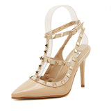 New 2017 Summer Fashion Lady Sexy Women Pumps Pointed Toe Sandals Slingback Studded T-Strap Rivet High Heels Wedding Shoes Woman