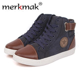 Merkmak Canvas High Top Men Shoes British Style Autumn Winter Ankle Breathable for Man Flats Shoes Casual Patchwork Wholesales